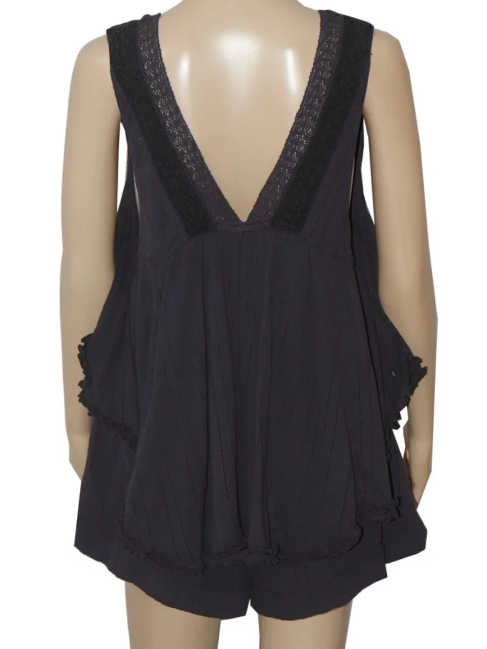 Free People Geneva Romper V Neck Sleeveless Navy Crochet Lace S